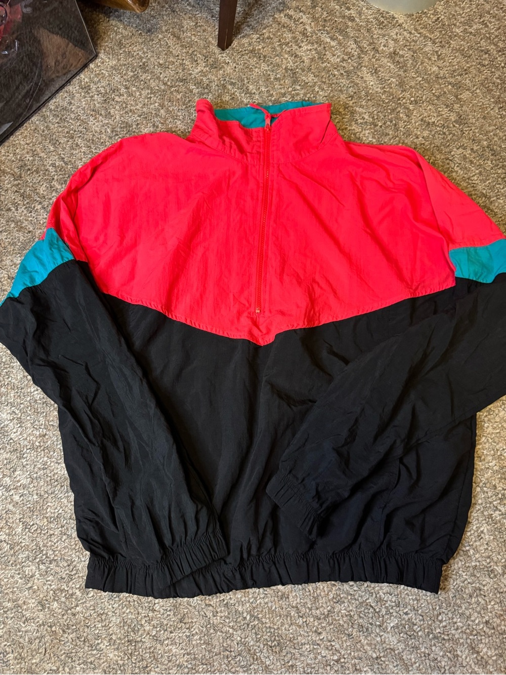 Vintage Shore Club Colorblock Windbreaker Jacket - Orange, Black & Teal